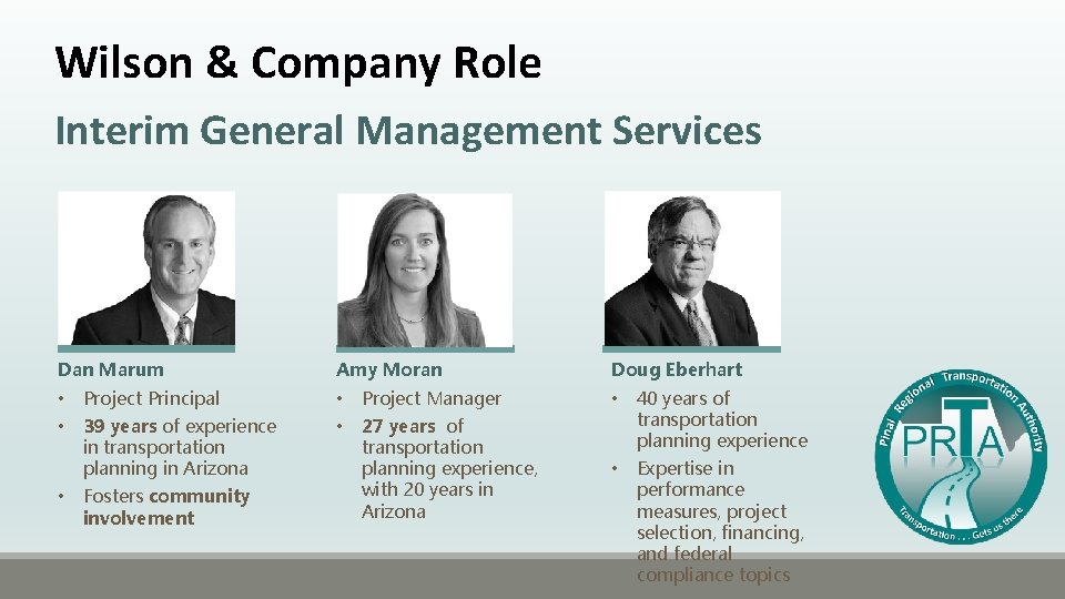 Wilson & Company Role Interim General Management Services Dan Marum Amy Moran Doug Eberhart