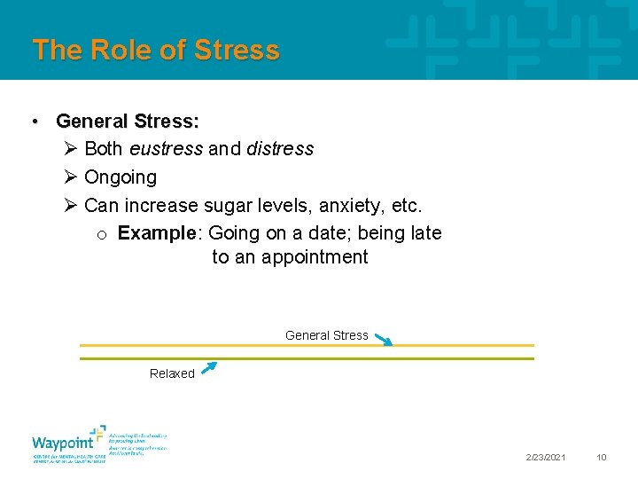 The Role of Stress • General Stress: Ø Both eustress and distress Ø Ongoing