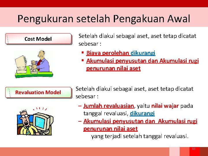 Pengukuran setelah Pengakuan Awal Cost Model Revaluation Model Setelah diakui sebagai aset, aset tetap