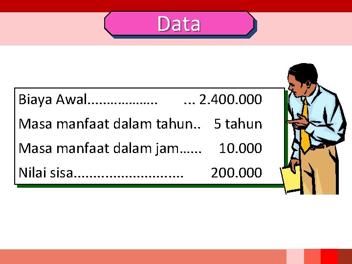 Data Biaya Awal. . . …………. . . 2. 400. 000 Masa manfaat dalam