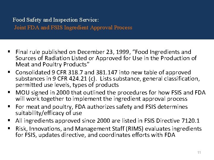 Food Safety and Inspection Service: Joint FDA and FSIS Ingredient Approval Process § Final