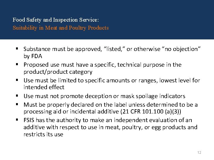 Food Safety and Inspection Service: Suitability in Meat and Poultry Products § Substance must