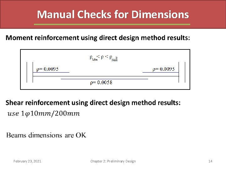 Manual Checks for Dimensions February 23, 2021 Chapter 2: Preliminary Design 14 