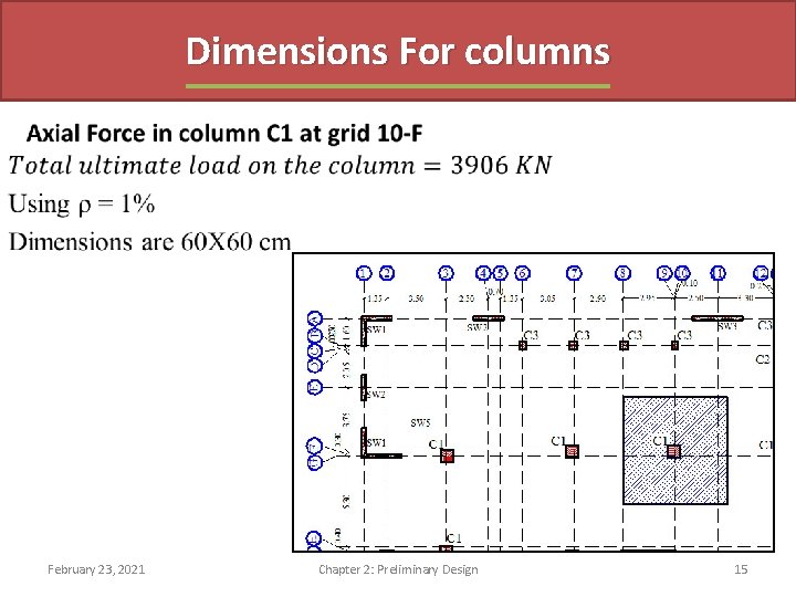 Dimensions For columns February 23, 2021 Chapter 2: Preliminary Design 15 