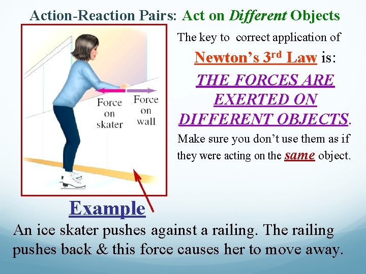 Action-Reaction Pairs: Act on Different Objects The key to correct application of Newton’s 3
