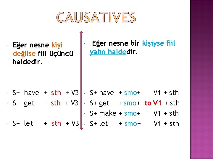  Eğer nesne kişi değilse fiil üçüncü haldedir. Eğer nesne bir kişiyse fiil yalın