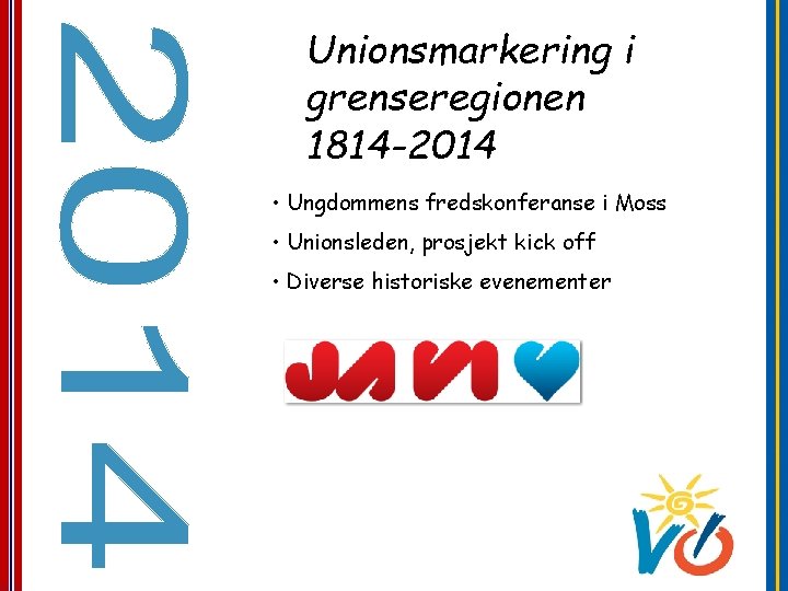 Unionsmarkering i grenseregionen 1814 -2014 • Ungdommens fredskonferanse i Moss • Unionsleden, prosjekt kick