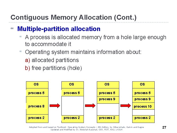 Contiguous Memory Allocation (Cont. ) Multiple-partition allocation A process is allocated memory from a