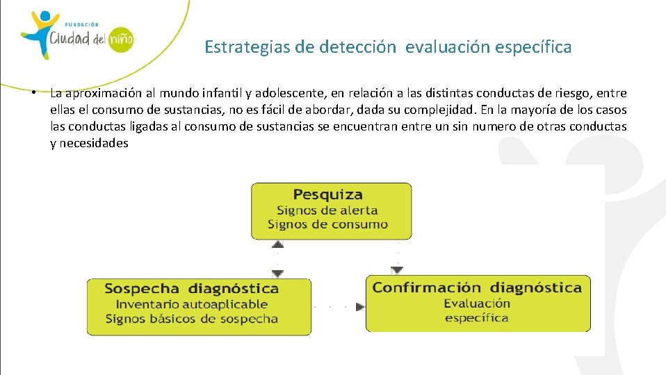 Estrategias de detección evaluación específica • La aproximación al mundo infantil y adolescente, en