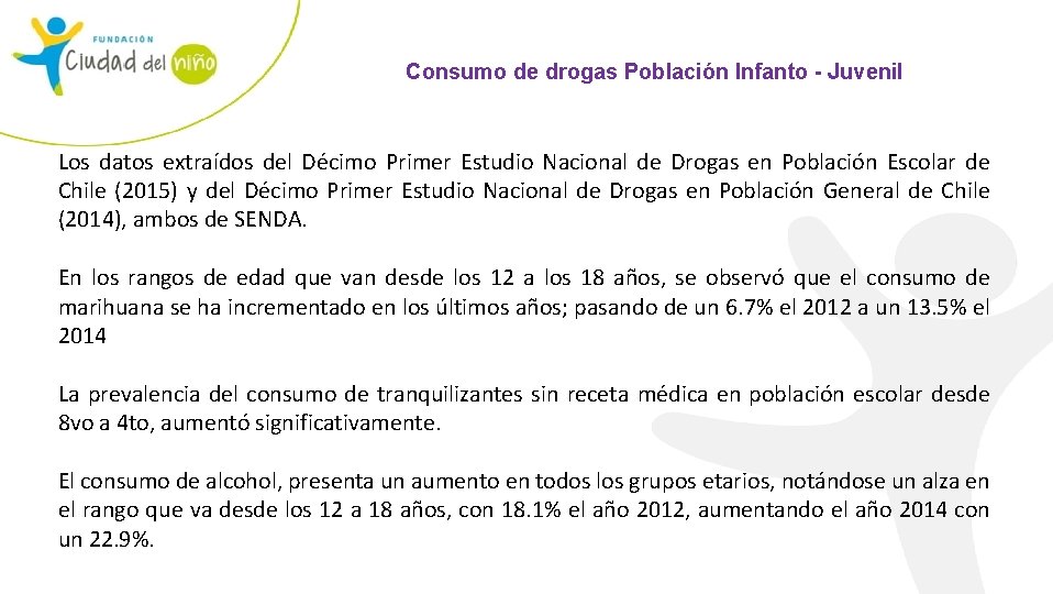 Consumo de drogas Población Infanto - Juvenil Los datos extraídos del Décimo Primer Estudio