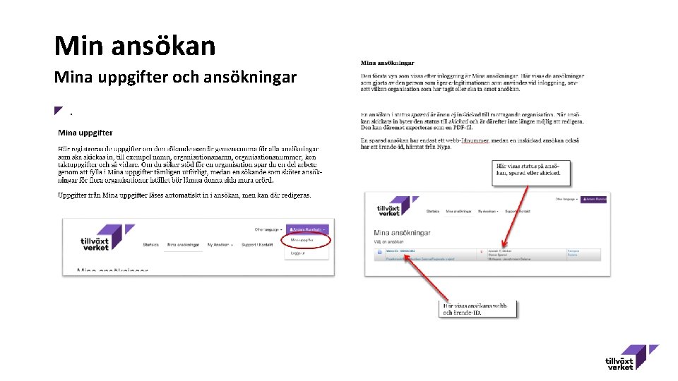 Min ansökan Mina uppgifter och ansökningar. 