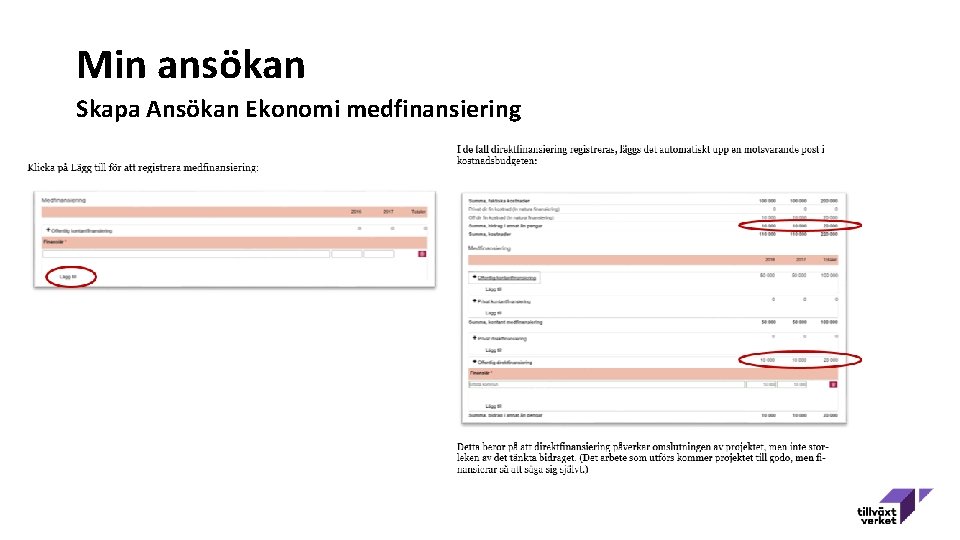 Min ansökan Skapa Ansökan Ekonomi medfinansiering 