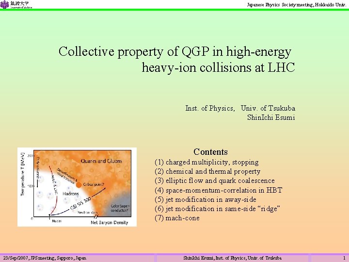 Japanese Physics Society meeting, Hokkaido Univ. Collective property of QGP in high-energy heavy-ion collisions