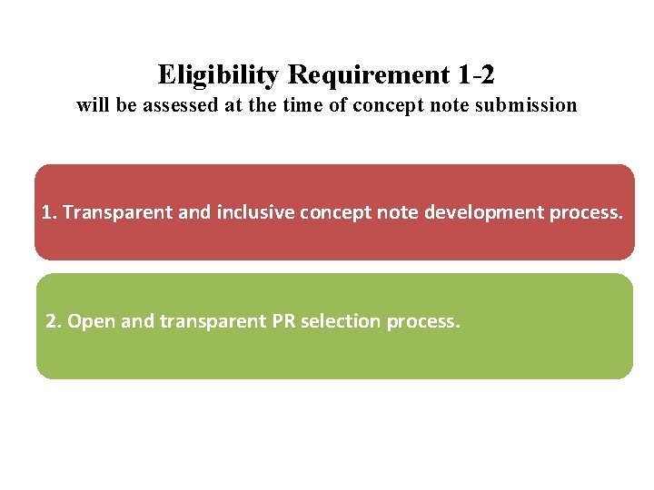 Eligibility Requirement 1 -2 will be assessed at the time of concept note submission Eligibility Requirement 1 -2 will be assessed at the time of concept note submission