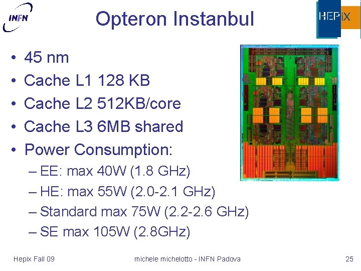 Opteron Instanbul • • • 45 nm Cache L 1 128 KB Cache L