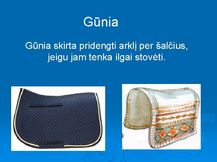 Gūnia skirta pridengti arklį per šalčius, jeigu jam tenka ilgai stovėti. 