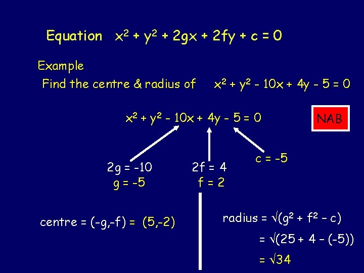 Equation x 2 + y 2 + 2 gx + 2 fy + c