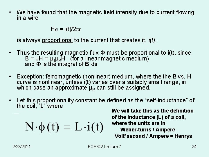  • We have found that the magnetic field intensity due to current flowing