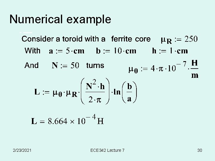 Numerical example 2/23/2021 ECE 342 Lecture 7 30 