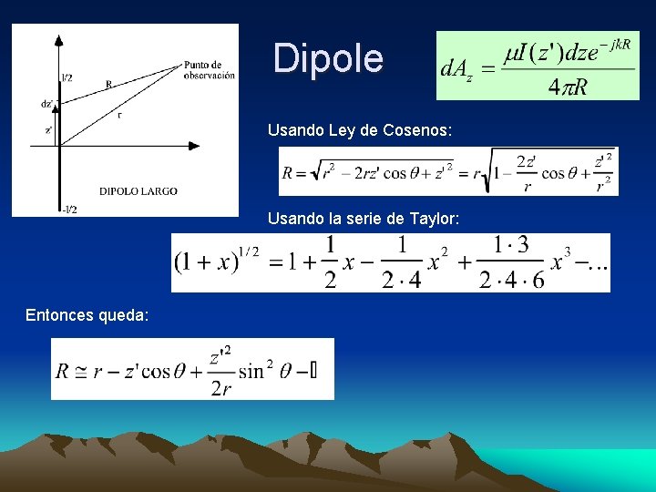 Dipole Usando Ley de Cosenos: Usando la serie de Taylor: Entonces queda: 