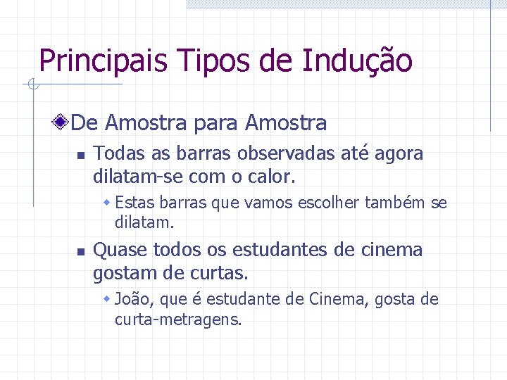 Principais Tipos de Indução De Amostra para Amostra n Todas as barras observadas até