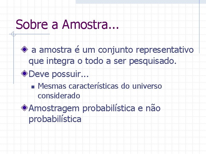 Sobre a Amostra. . . a amostra é um conjunto representativo que integra o