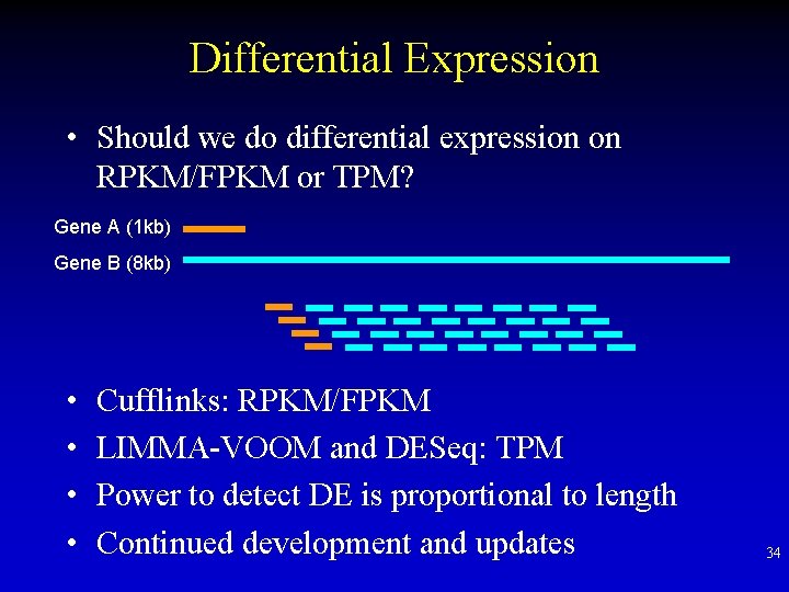 Differential Expression • Should we do differential expression on RPKM/FPKM or TPM? Gene A