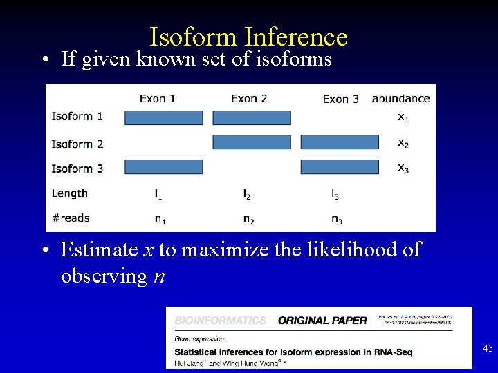 Isoform Inference • If given known set of isoforms • Estimate x to maximize