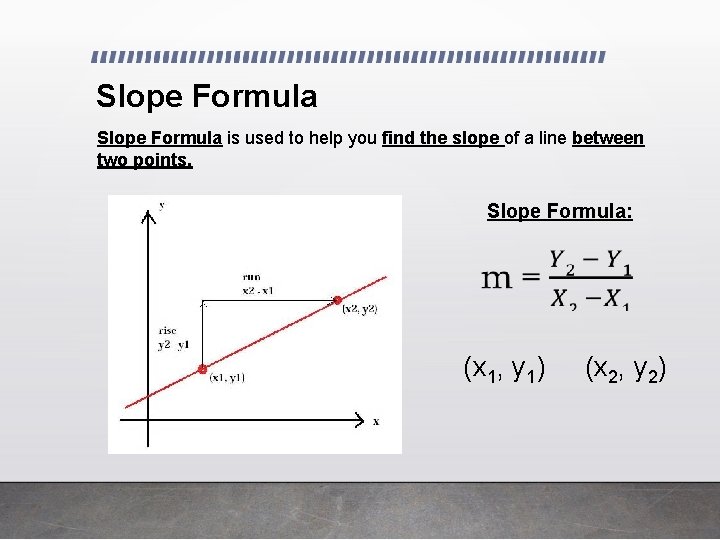 Slope Formula is used to help you find the slope of a line between