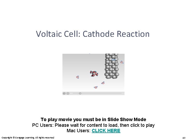 Voltaic Cell: Cathode Reaction To play movie you must be in Slide Show Mode