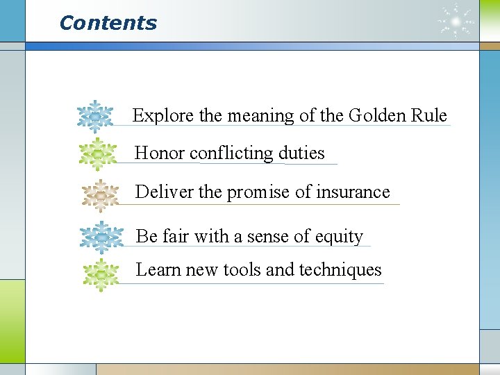Contents Explore the meaning of the Golden Rule Honor conflicting duties Deliver the promise