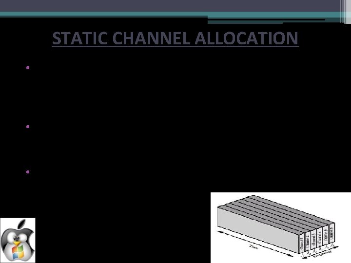 STATIC CHANNEL ALLOCATION • A channel once allocated to a particular device is not