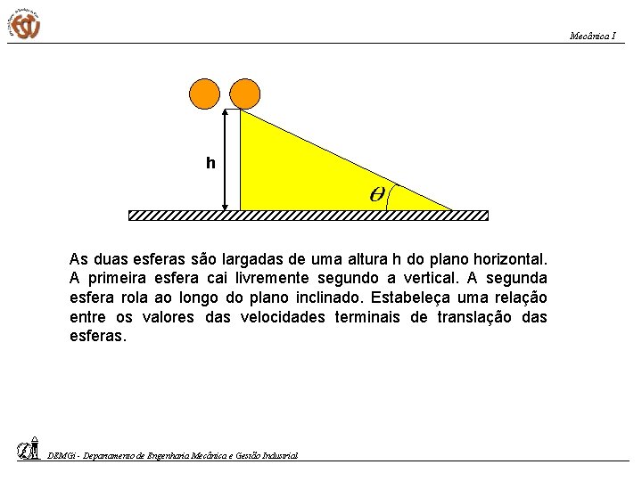 Mecânica I h As duas esferas são largadas de uma altura h do plano