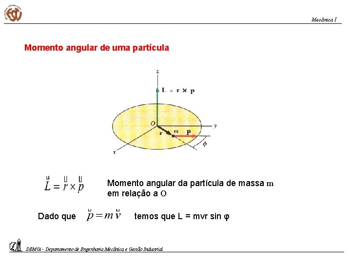 Mecânica I Momento angular de uma partícula Momento angular da partícula de massa m