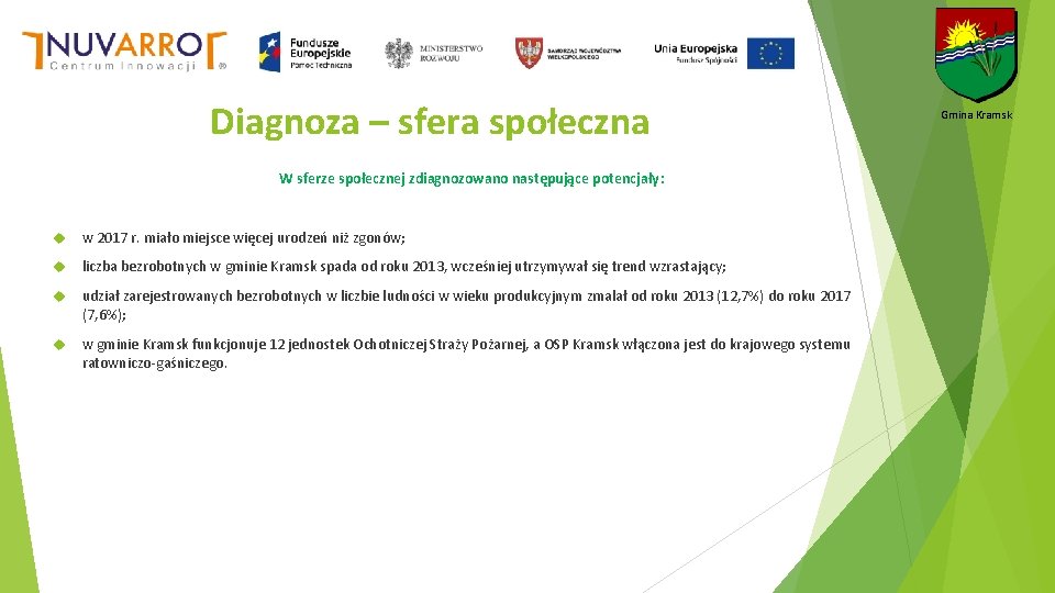 Diagnoza – sfera społeczna W sferze społecznej zdiagnozowano następujące potencjały: w 2017 r. miało