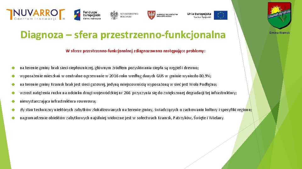 Diagnoza – sfera przestrzenno-funkcjonalna W sferze przestrzenno-funkcjonalnej zdiagnozowano następujące problemy: na terenie gminy brak