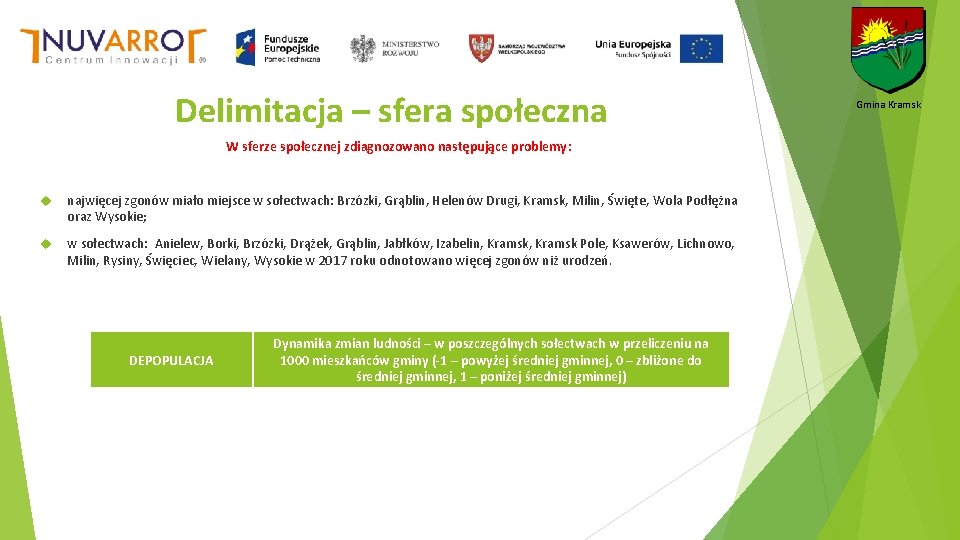 Delimitacja – sfera społeczna W sferze społecznej zdiagnozowano następujące problemy: najwięcej zgonów miało miejsce