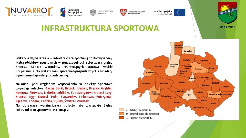 INFRASTRUKTURA SPORTOWA Wskaźnik wyposażenia w infrastrukturę sportową został wyrażony liczbą obiektów sportowych w poszczególnych