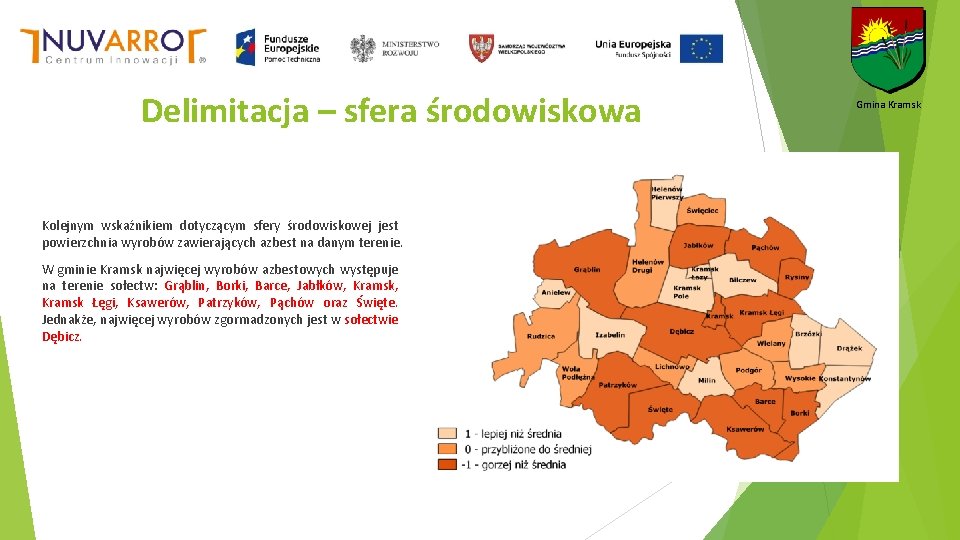 Delimitacja – sfera środowiskowa Kolejnym wskaźnikiem dotyczącym sfery środowiskowej jest powierzchnia wyrobów zawierających azbest