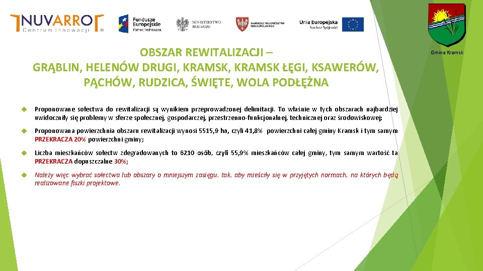 OBSZAR REWITALIZACJI – GRĄBLIN, HELENÓW DRUGI, KRAMSK ŁĘGI, KSAWERÓW, PĄCHÓW, RUDZICA, ŚWIĘTE, WOLA PODŁĘŻNA