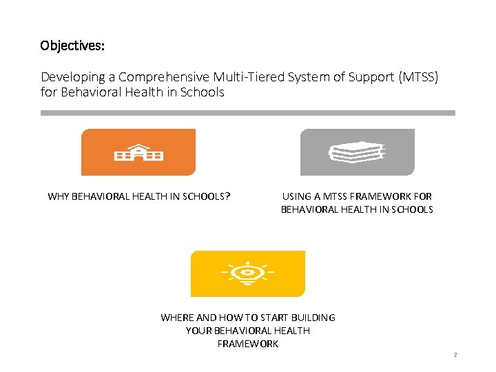 Objectives: Developing a Comprehensive Multi-Tiered System of Support (MTSS) for Behavioral Health in Schools