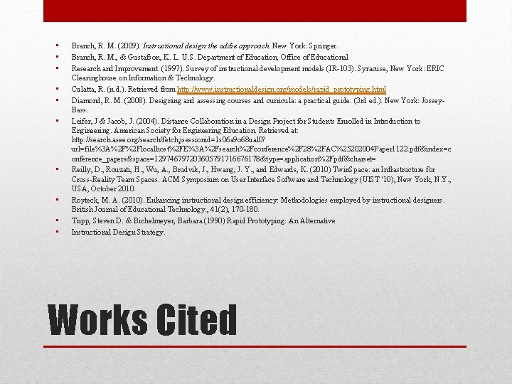  • • • Branch, R. M. (2009). Instructional design: the addie approach. New
