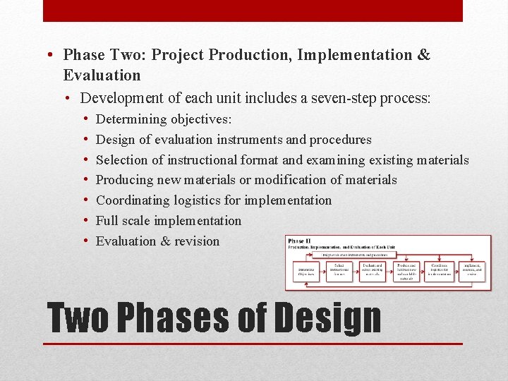  • Phase Two: Project Production, Implementation & Evaluation • Development of each unit