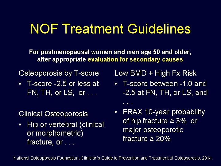 NOF Treatment Guidelines For postmenopausal women and men age 50 and older, after appropriate