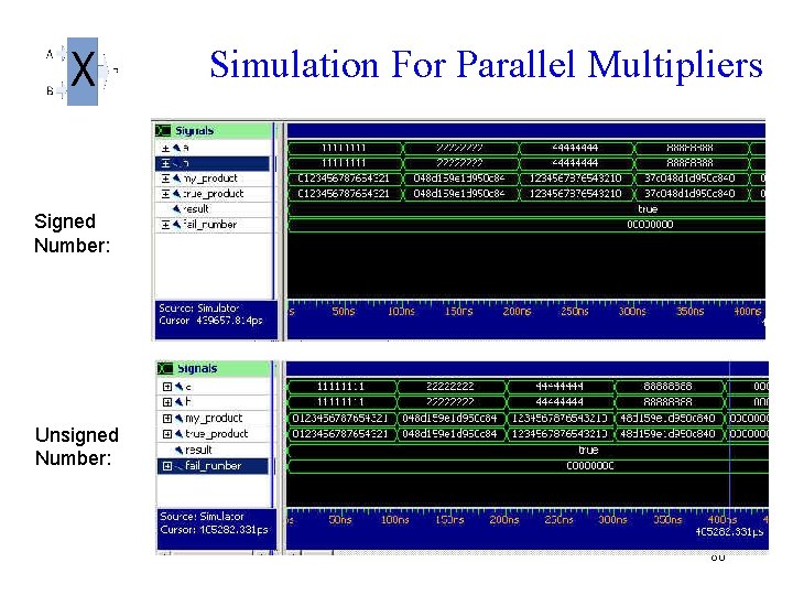  Simulation For Parallel Multipliers Signed Number: Unsigned Number: 86 