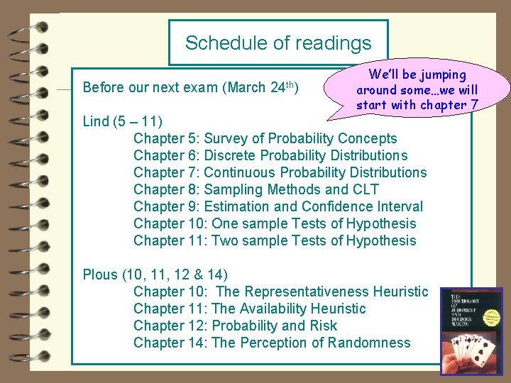 Schedule of readings Before our next exam (March 24 th) We’ll be jumping around