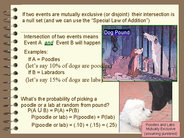 If two events are mutually exclusive (or disjoint) their intersection is a null set