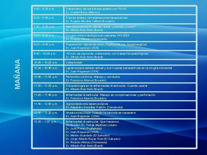 MAÑANA 8: 00 – 8: 20 a. m. Tratamiento de las fistulas anales con