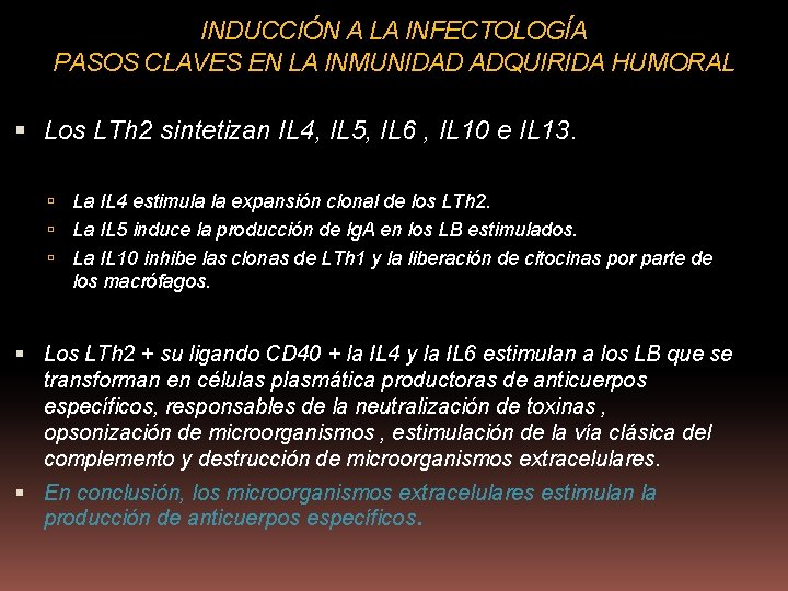 INDUCCIÓN A LA INFECTOLOGÍA PASOS CLAVES EN LA INMUNIDAD ADQUIRIDA HUMORAL Los LTh 2
