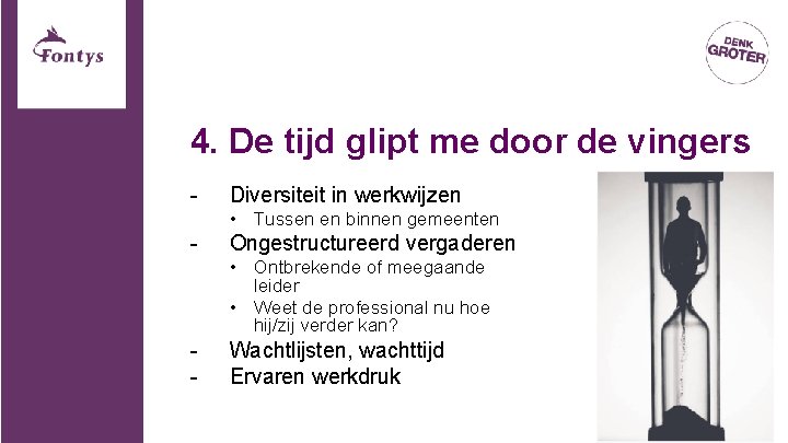 4. De tijd glipt me door de vingers - Diversiteit in werkwijzen • Tussen 4. De tijd glipt me door de vingers - Diversiteit in werkwijzen • Tussen